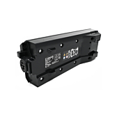 foto van de Bosch PowerPack 500 Active 36V 13.4Ah fietsbatterijwaar je de onderkant vanaf de zijkant kan zien