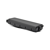 Driekwartaanzicht vanaf de voorkant van de Bosch Powerpack 540 Performance/Active Bagagedrager E-Bike Vision fietsaccu. De fietsaansluiting is zichtbaar.