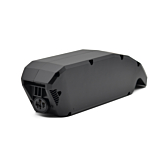 Driekwartaanzicht van de achterkant van de Bosch Powerpack 540 Performance/Active frame E-Bike Vision fietsaccu. De fietsaansluiting is zichtbaar.