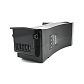 Afbeelding van de Impulse 36V 14.5Ah Compatible accu geproduceerd door EYXON. De afbeelding is vanuit een schuine hoek genomen waardoor de fietsaansluiting zichtbaar is.