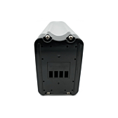 Achteraanzicht van de Phylion XH370-12J Silverfish 37V 12Ah Compatible, van voren genomen waarbij de fietsaansluiting goed zichtbaar is.