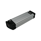 Driekwartaanzicht van de Phylion XH370-12J Silverfish 37V 12Ah Compatible waarbij de LED-indicator zichtbaar is.
