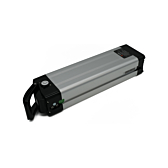 Driekwartaanzicht van de Phylion XH370-12J Silverfish 37V 12Ah Compatible liggend, van veraf genomen.