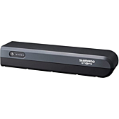 Driekwartaanzicht van de Shimano BT-E6000 36V 11.6Ah grijs waarop de power button en led-indicator goed te zien zijn.