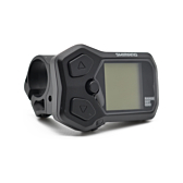 Driekwartaanzicht van de Shimano Steps display SC-E5000 fietscomputer vanuit een lage hoek