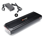 Overzichtelijke afbeelding van de Stella accu Type 2 36V 14.5Ah vervangende fietsaccu met de bijbehorende oplader