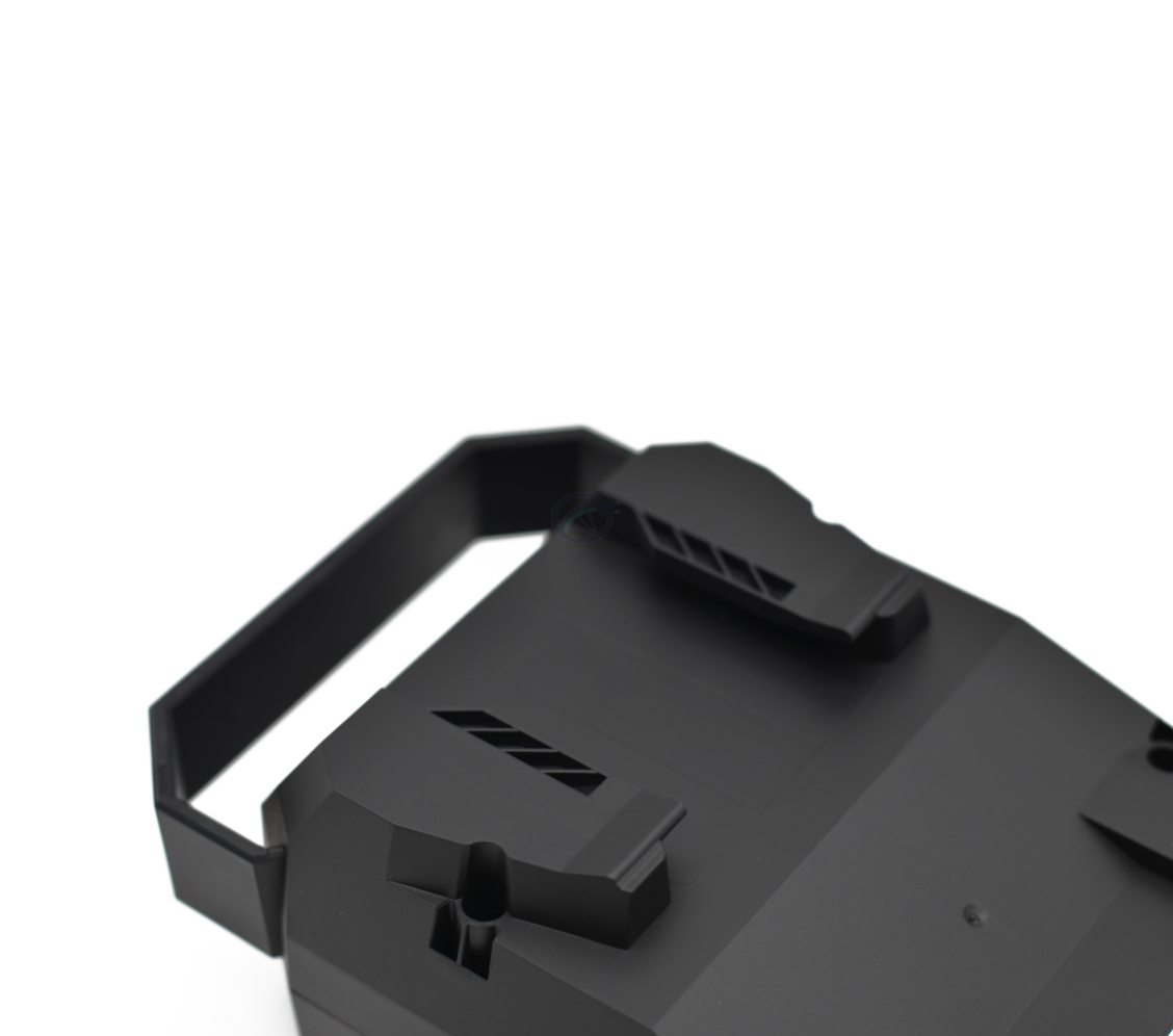 Close-up foto van het handvat van de Bosch Powerpack 360 Performance/Active bagagedrager E-Bike Vision fietsaccu.