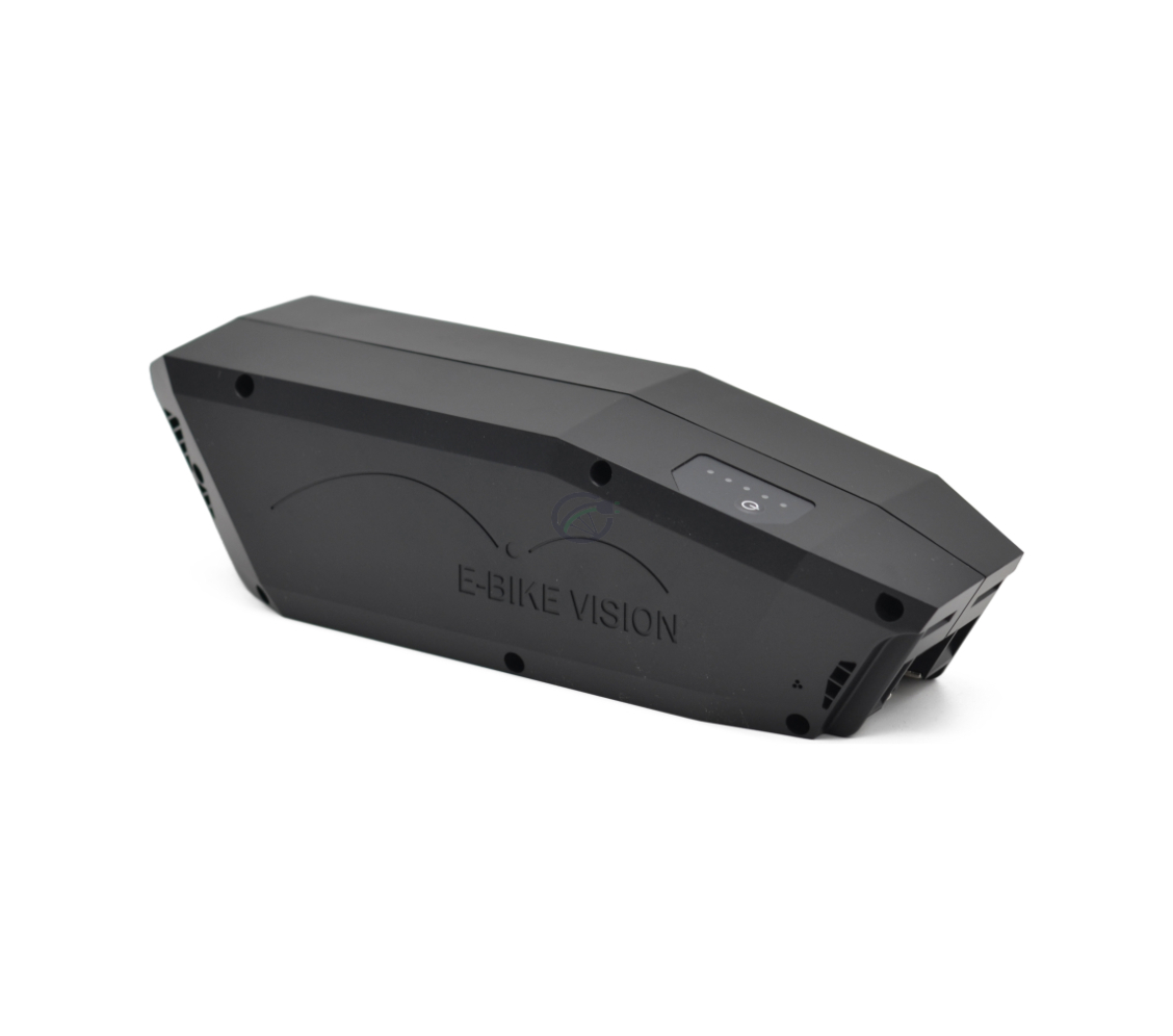 Schuin zijaanzicht van de Bosch Powerpack 360 Performance/Active frame E-Bike Vision fietsaccu.