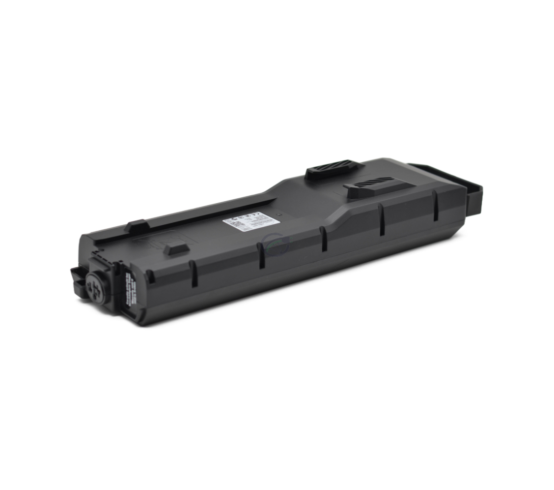 Driekwartaanzicht van de onderkant van de Bosch Powerpack 540 Performance/Active Bagagedrager E-Bike Vision fietsaccu.