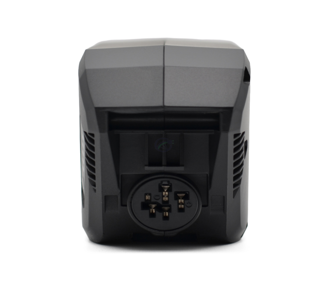 Close-up foto van de fietsaansluiting van de Bosch Powerpack 540 Performance/Active frame E-Bike Vision fietsaccu.