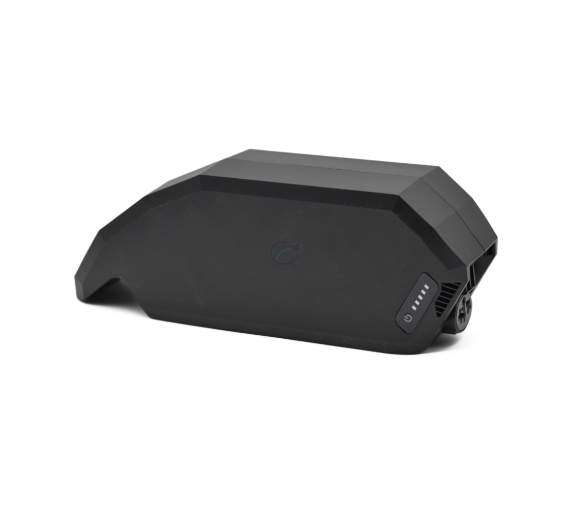 Close-up foto van het handvat van de Bosch Powerpack 700 Active/Performance frame E-Bike Vision fietsaccu.