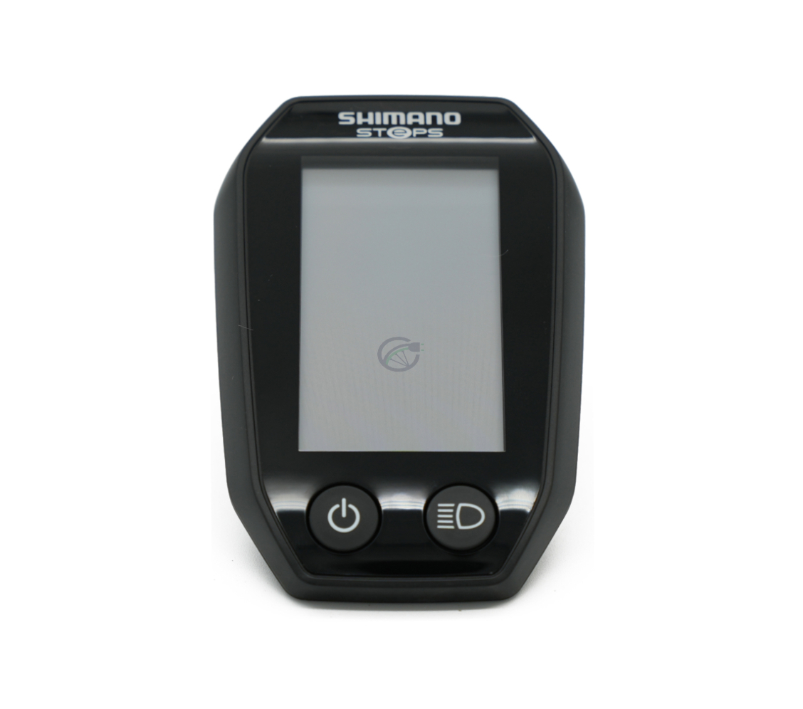 Vooraanzicht van de Shimano Steps SC-E6010 waarop de display en de buttons goed te zien zijn.