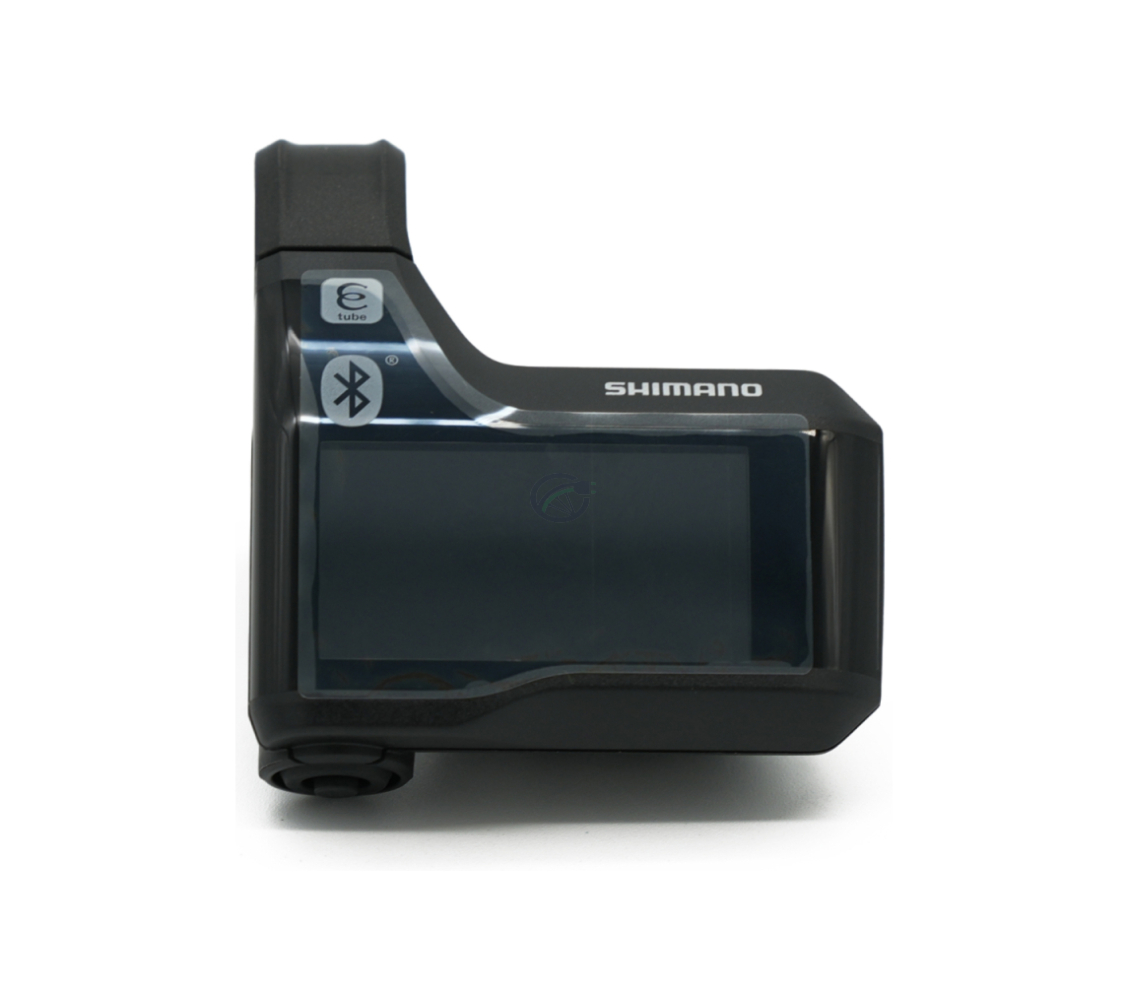 Vooraanzicht van de Shimano Steps SC-E8000 waarop het display en de powerbutton goed te zien zijn.