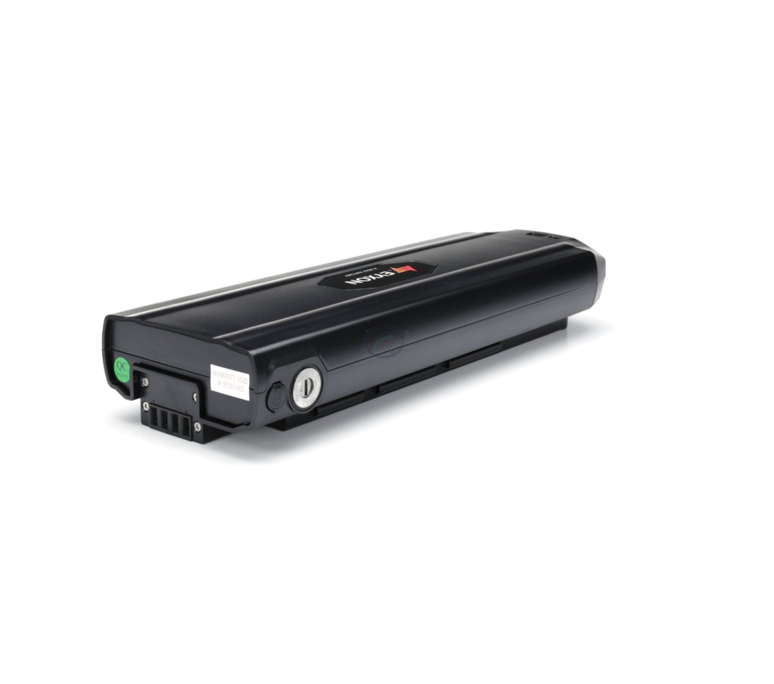 Schuin aanzicht van de voorkant en zijkant van de Stella accu Type 2 36V 14.5Ah vervangende fietsaccu